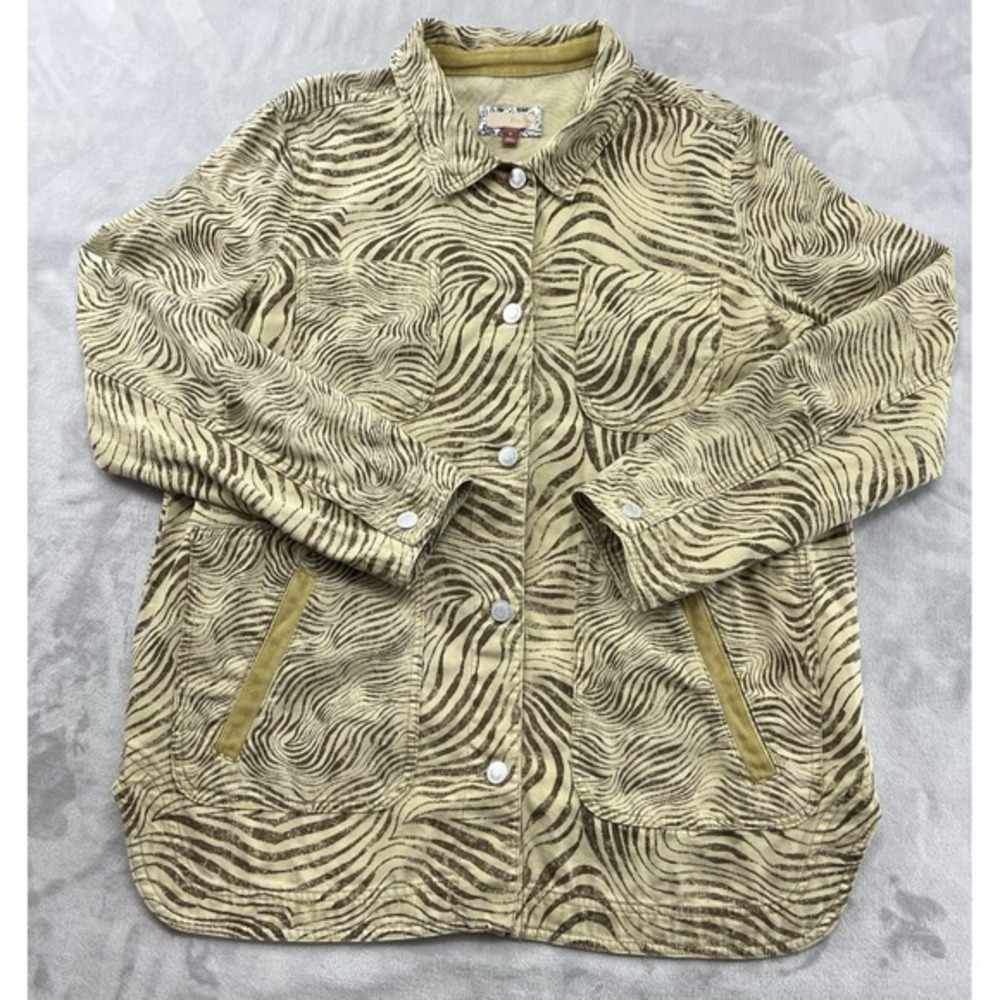 Anthropologie Pilcro Shacket Shirt Women Medium Tan Zebra Striped All Over Print